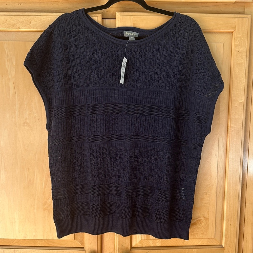 NWT Style & Co Women’s Sleeveless Sweater, Navy Blue, Size XXL